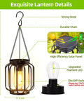 Outdoor Solar Lanterns Pack Of 4 Waterproof Metal Hanging Lights With Hooks showing design details, including solar panel and LED bulb.