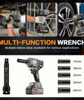 1/2 Inch Brushless Cordless Impact Wrench Packs Badass 1700Nm High Torque with multiple socket sizes for various applications.