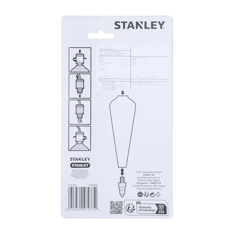 Back packaging of Brass Plumb Bob 0.5 Lb Weight, Gold Finish, Solid Brass Construction, Rust Resistant, with diagrams and instructions.