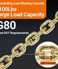 Three Eighths Inch Grade 80 Heavy Duty Binder Chain With Grab Hooks Ten Foot Long 7,100 Lbs Safe Working Load Tow Chain