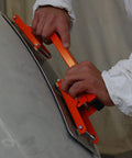 Using Flexisander Hand Held Flexible Sanding Block for Curved and Flat Surfaces on a large surface, 22 x 4.5 Inches size.
