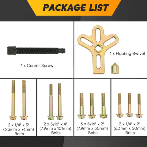 13 Piece Harmonic Balancer Steering Wheel Puller Kit For Flywheel And Crankshaft Pulley Removal Pro Grade Auto Maintenance Tool contents