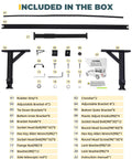 Adjustable Aluminum Truck Ladder Rack With Side Bar Clamp On No Drill Install Fits F150 Silverado Ram Sierra Heavy Duty 1100 Lbs Capacity kit parts laid out