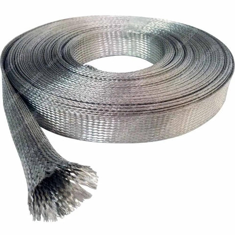 Beefy Heavy Duty 1.5 Inch Flat Tinned Copper Braid Sleeving For EMI RFI Shielding Flexible Wire Mesh 0.96 Inch Diameter