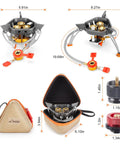Beast Power 7200W Windproof Camping Stove With Piezo Ignition Brass Three Burners Aluminum Wind Shield Dual Fuel Canister Adapter