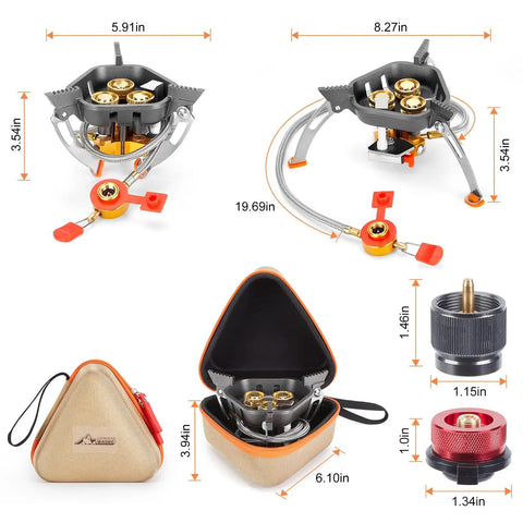Beast Power 7200W Windproof Camping Stove With Piezo Ignition Brass Three Burners Aluminum Wind Shield Dual Fuel Canister Adapter