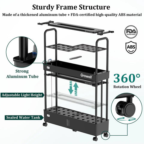 60 Pod Vertical Hydroponic Garden System With Smart Full Spectrum Grow Lights And Auto Water Circulation, aluminum frame