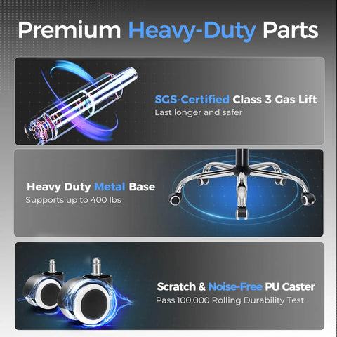 Premium heavy-duty parts for Big And Tall Gaming Chair With Retractable Footrest And Pocket Spring Lumbar Support.