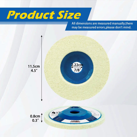 SALI 4.5-inch wool felt polishing wheel disc, white felt with blue hub, 10-pack, 7/8" bore.