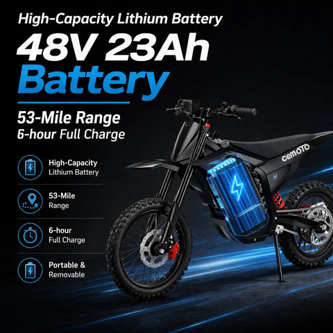 Beast 3000W Electric Dirt Bike For Teens And Adults 40 MPH Top Speed 53 Mile Range 48V 23Ah Battery 14 And 12 Inch Tires Dual Disc Brakes Full Suspension Off Road Ride, black with removable battery