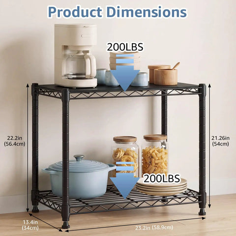 Beefy 2 Tier Metal Wire Storage Shelves With Adjustable Racks Holds Up To 200 Lbs Per Shelf Black Steel Organizer kitchen setup