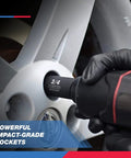 Using Deep Impact Socket Set Half Inch Drive Beefy 14 Piece 6 Point Metric Sizes 11 mm To 32 mm on car wheel lug nuts.