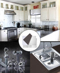 Collage showing 430 Stainless Steel Sheet Metal 8 By 12 Inch One Thirty Second Inch Plates, kitchen application, bolts, and a sink.