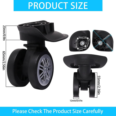 Luggage Wheels Replacement Kit For Suitcase 360 Degree Quiet Swivel Wheels With Screws 2 Pack Double Row Spinner Wheel Set Black dimensions
