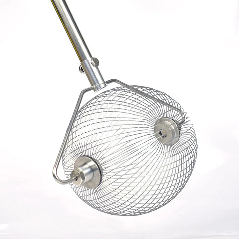 Extendable Forty Eight Point Five Inch Golf Ball Collector And Table Tennis Ball Retriever with stainless steel rotating grip
