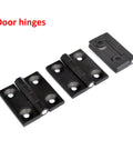 Space Saver Bi-Folding Barn Door Hardware Kit In Black Finish showing black metal door hinges on white background