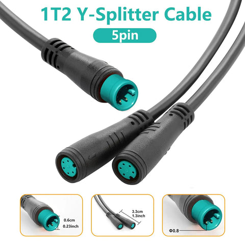 Y Splitter Extension Wire With Julet Type 5pin Connector For Bike Headlight Cable, 7 Inch, waterproof, black cable with connectors