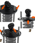 Strut Compressors Shock Spring Tool For M8 Softail Models Preload Adjuster showing bolts and arrows for assembly steps