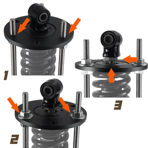 Strut Compressors Shock Spring Tool For M8 Softail Models Preload Adjuster showing bolts and arrows for assembly steps
