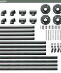 Industrial 37 Inch Ceiling Mount Shelf Kit in Black With 2 Pairs U Shape Plumbing Pipe Brackets and screws shown