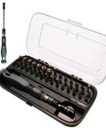 Pocket Precision Screwdriver Set 48 In 1 Magnetic Kit With CRV Bits in open case, ergonomic handle, and extended rod view