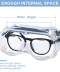 Front view of clear safety goggles with a black inner frame and over-glasses design.