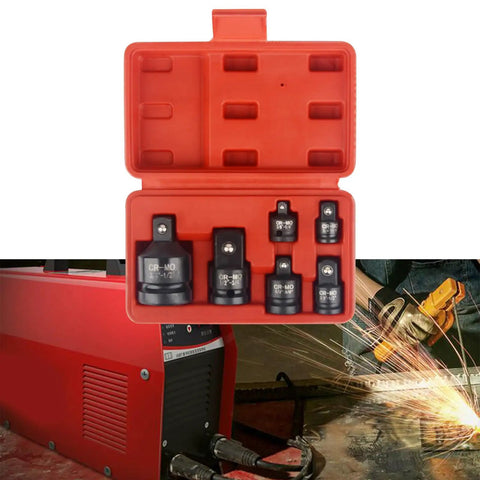 Heavy Duty 6 Piece Impact Socket Adapter Kit Set With Carrying Case For Reliable Driver Wrench Size Conversion Reducer Tools Perfect For Home Garage Or Shop Projects, red case open