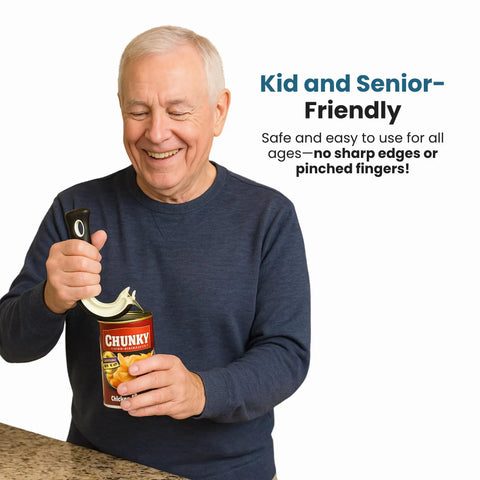 Ring Pull Can Opener For Soda And Food Cans Arthritis Friendly Non Slip Grip Nail Protection Senior And Kid Safe No Sweat Easy Pull Tab Tool Easy Open Black Dishwasher Safe, senior opening a can