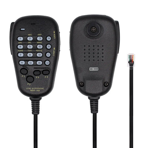 Front and back view of Rugged Handheld Microphone Speaker MH-48A6J With PTT Button for Yaesu Ham Radios and FT Series