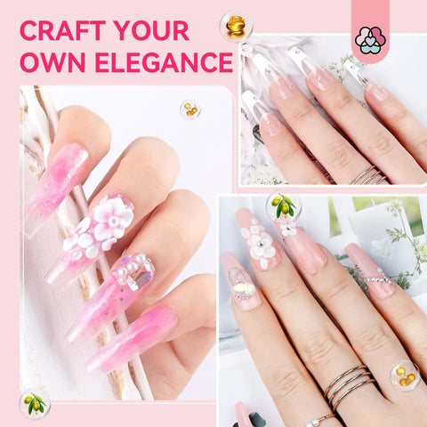 Acrylic Nail Kit With Drill For Beginners All In One Gel Nail Set With pink and white floral nail art designed for home salon use.