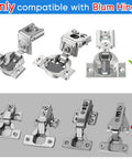 55 Piece Door Hinge Shims and 86 Degree Cabinet Restrictor Clips Kit for Blum hinges showing compatibility with specific styles