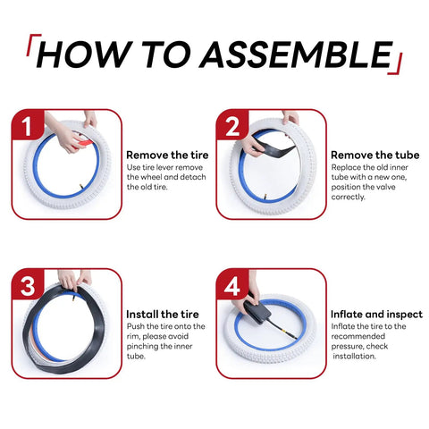 How to assemble Heavy Duty Bike Inner Tube 16x1.75 to 2.25 Inch with AV32mm Schrader Valve step-by-step guide