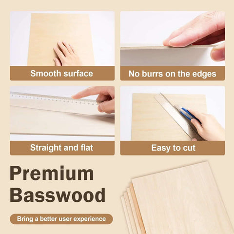 MITINU 55-pack basswood sheets, 12x12 inches, 2 mm thick unfinished square boards with smooth surface