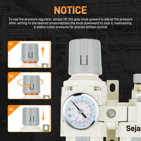Instructions for adjusting 3/8 Inch NPT FRL Air Filter Regulator Lubricator Unit With Semi Auto Drain And Pressure Gauge