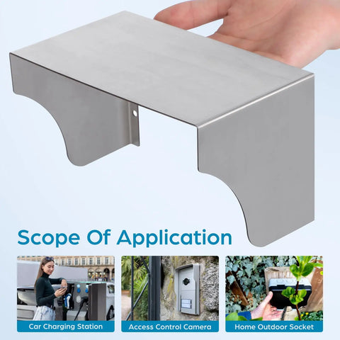 Tough As Nails Stainless Steel Doorbell Cover Plus Weatherproof Electrical Outlet Protector Shield Box For EV Charging Stations, hand-held view.