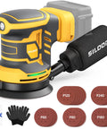 Cordless Palm Sander Tool Only Brushless Motor 5 Inch Random Orbital Sander with sanding discs and vacuum attachment.