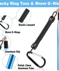 5.5 Inch Wacky Worm Lure Kit With 133Pcs Soft Plastic Lures showing elastic lanyard, aluminum clip, and O-rings for fishing.