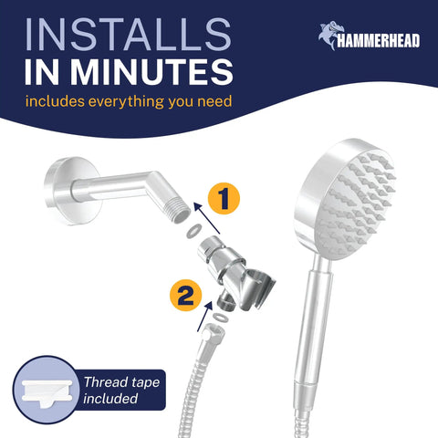 Installation of Beefy Solid Metal Handheld Shower Head Holder Chrome Adjustable Wall Hook Bracket With Pivot Ball And Hose Holder