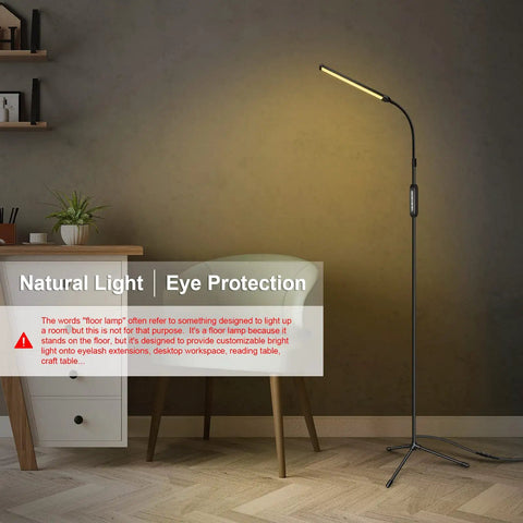 LED Floor Lamp With Remote Control For Eyelash Extensions And Makeup, Gooseneck Dimmable Standing Reading Lamp in living room