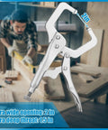 Six Inch Locking C Clamps Heavy Duty Welding Table Clamp with 2-inch wide opening shown in workshop setting.