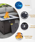 30 Inch Wicker Patio Fire Pit Table With Fire Glass For Outdoor Parties And Gatherings In Garden Backyard Porch Hangout Ready 50000 BTU Rust Resistant Steel Frame Included