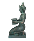 Thai Princess Kneeling Garden Statue With Offering Bowl Indoor Outdoor Polyresin Sculpture 28 Inch Tall Handcast Green Bronze Finish Zen Vibes