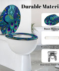 Round Toilet Seat Replacement for Bathroom featuring resin material, peacock design, adjustable hinges, and protective bumpers.