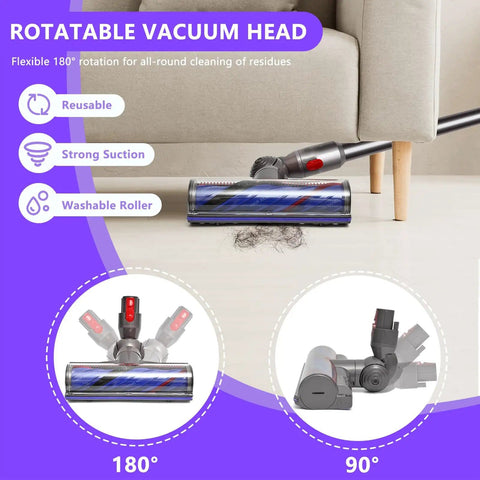 Replacement No-Tangle Vacuum Head For Dyson Cordless V7 V8 V10 V11 V15 with quick-release motor head brush roller in use