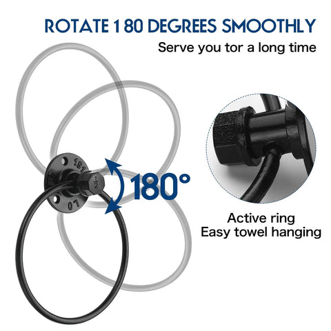 Rad Industrial Pipe Towel Ring Wall Mounted For Bathroom Rustic Black Iron Hand Towel Holder Durable Wall Mount Rack For Towels Easy Install Waterproof Rustproof Six Inch Ring Fits Most Towels