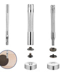 24 Sets Leather Snaps And Fasteners Kit 15mm Metal Snap Button Kit With 4 Installation Tools shown with installation example