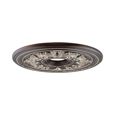 Hand Rubbed Bronze Ceiling Medallion With Antique Silver Accents, Traditional Design, 22.5 Inch Diameter By 1.5 Inch Thick