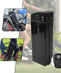 Heavy Duty 48v Electric Bike Battery Box With Large Capacity Housing Case For Ebike And Folding Scooter secured with key on bike