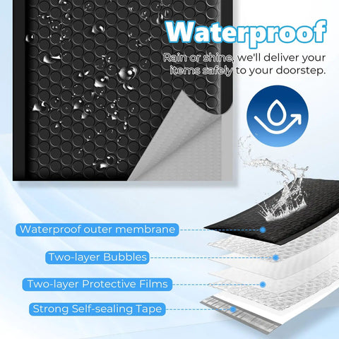 Diagram showing layers of Extra Deep Bubble Mailers 6x9 Usable Size 50 Pack Padded Envelopes Self Seal Waterproof Opaque Shipping Bags