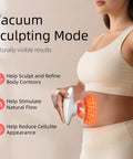 Woman using Three In One Body Sculpting Machine with Vacuum Massage and Red Light Therapy on belly, home use